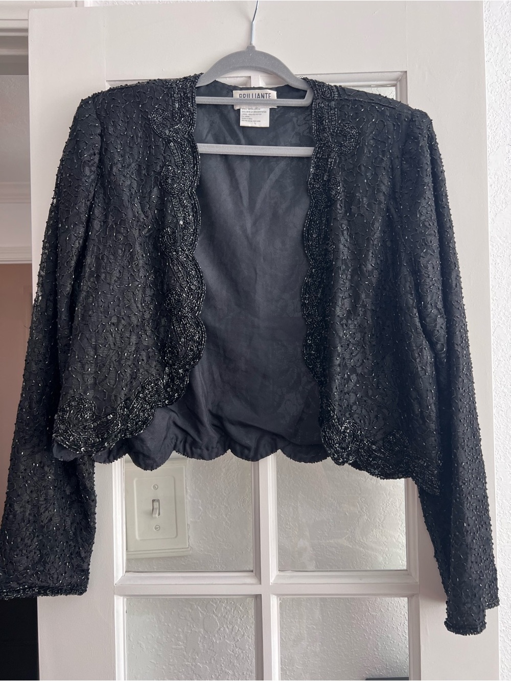 Vintage Black Beaded Open-Front Women's Jacket
